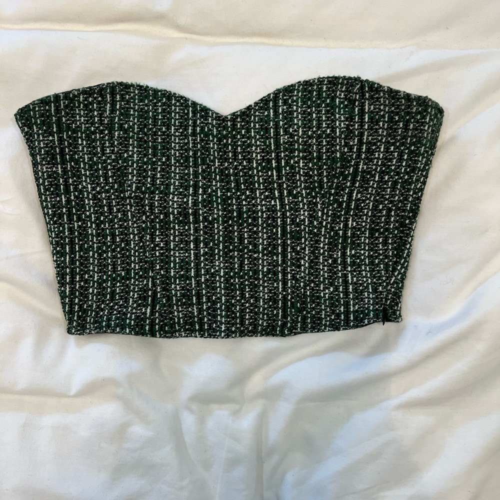 Zara green tweed crop top small